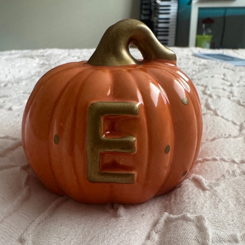 Pumpkin with Gold Letter E
